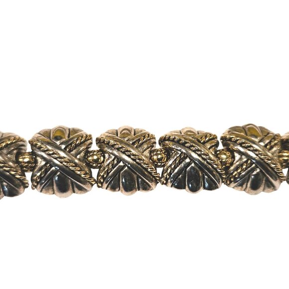 Vintage Bracelet Rope Accent Silver & Gold Tone Cable Strung & Butterfly Clasp - Picture 8 of 13